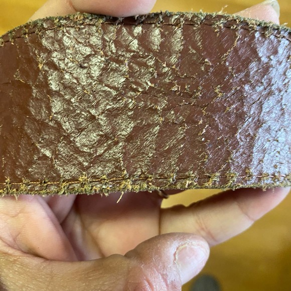 Linea Pelle Brown Leather Gold Studded Preppy Chunky Granola Coastal Wai… - Picture 6 of 10